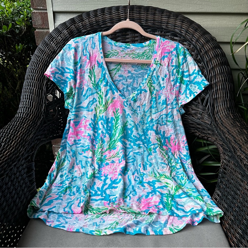 Lilly Pulitzer Etta V-Neck Coral Bay L